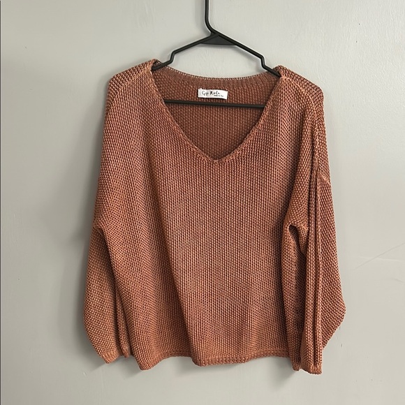 Cozy Knit V-Neck Sweater - Brown - Picture 1 of 6